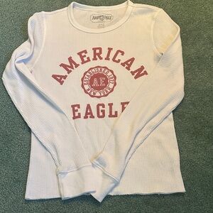 American Eagle Outfitters White and Red Long Sleeve Tee